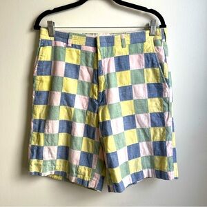 Vintage Berle Shorts Patchwork Plaid Mens 32  Flat Front 9” Inseam Cotton Preppy